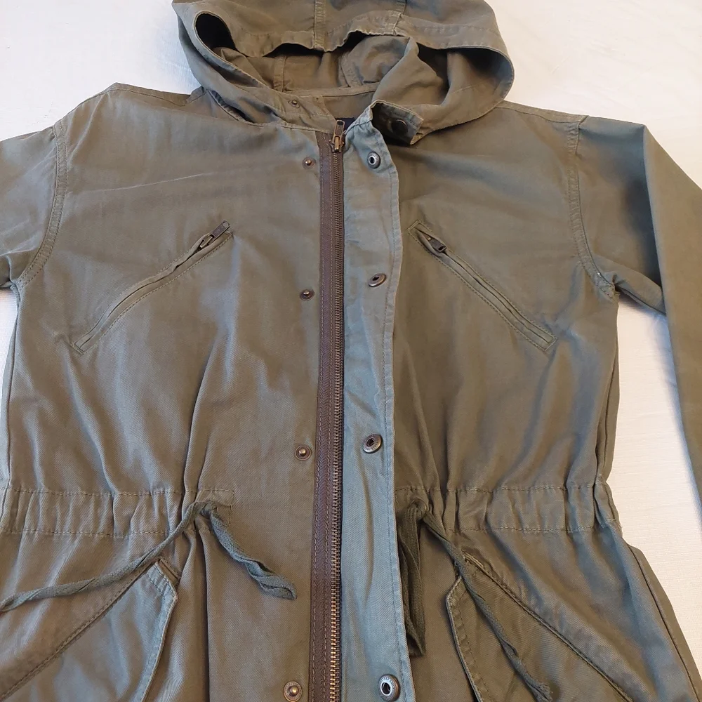American Eagle Army Green Military Lightweight Parka Jacket Cinch Waist Size XS